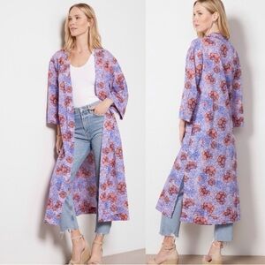 NWT Evereve Cleobella Zoya Floral Cotton Duster Cardigan Robe M/L purple